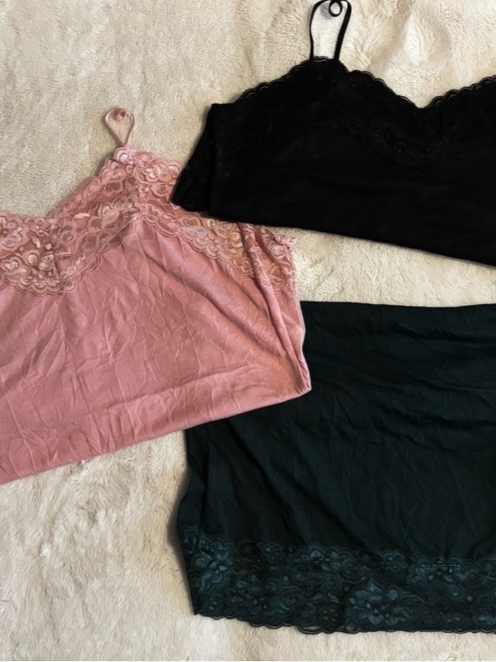 Ricki's Lace-Trim Camisole Set in Pink, Black, and Dark Green